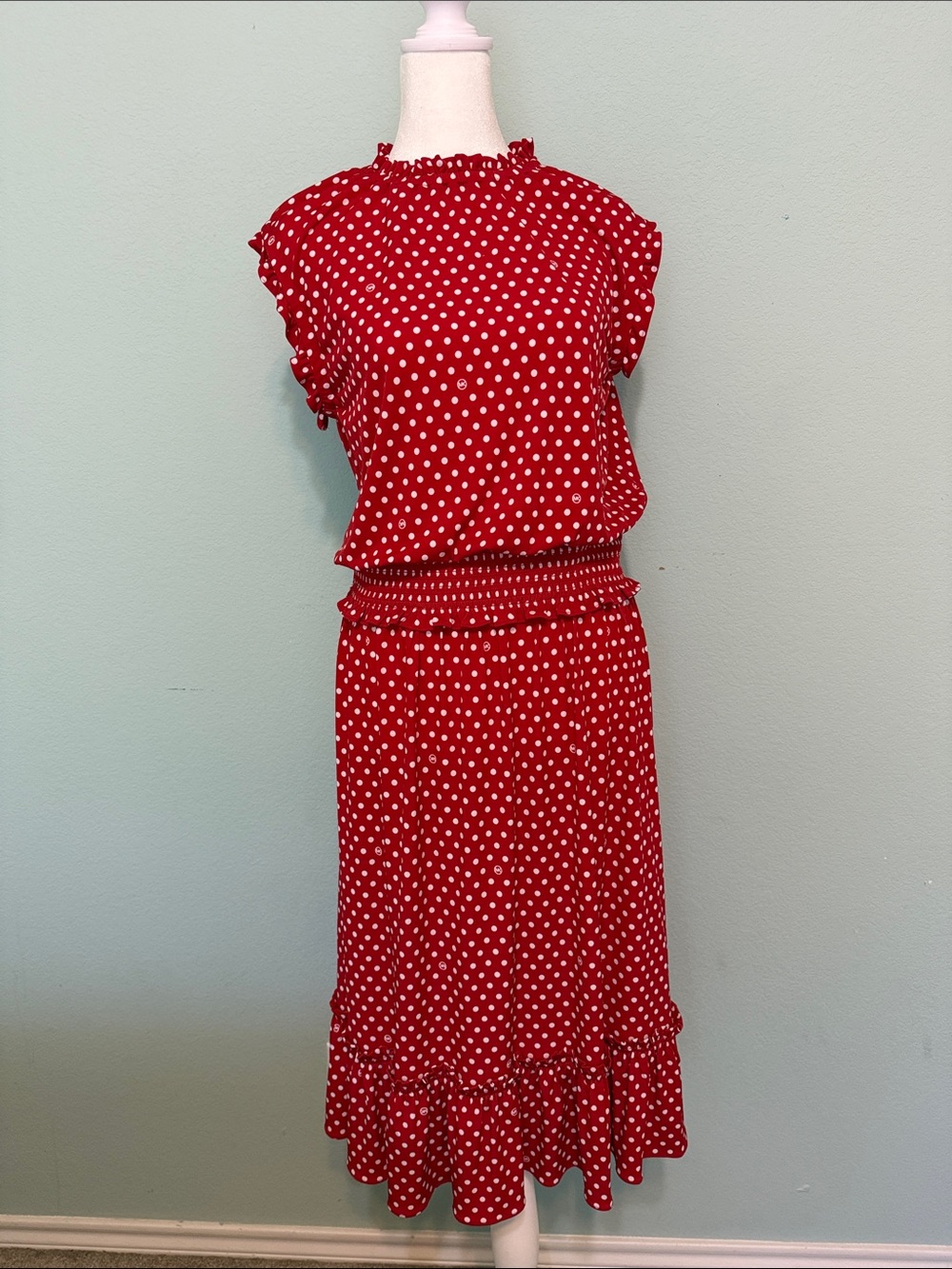 MICHAEL Michael Kors Red and White Polka Dot Midi Dress